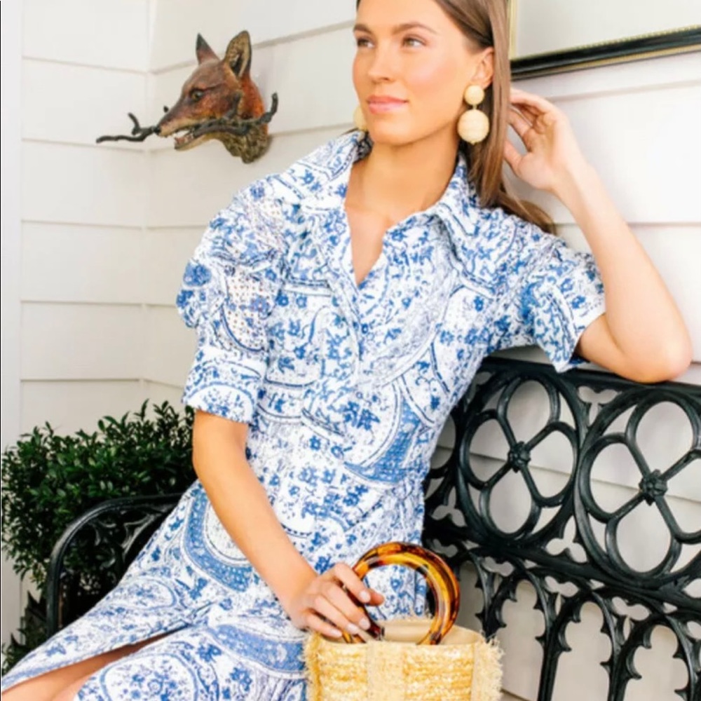 Tuckernuck XS porcelain print eyelet midi dress